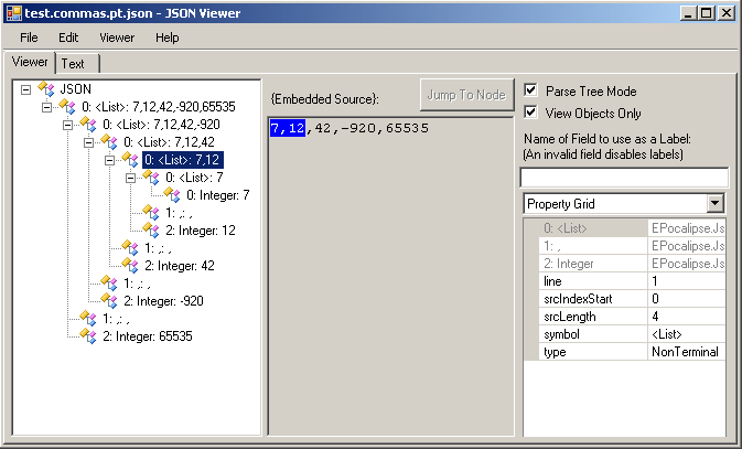 Parser Result in JsonViewer