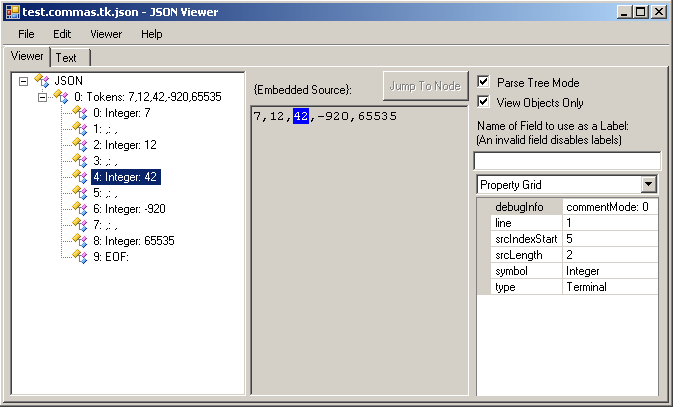 Lexer Result in JsonViewer